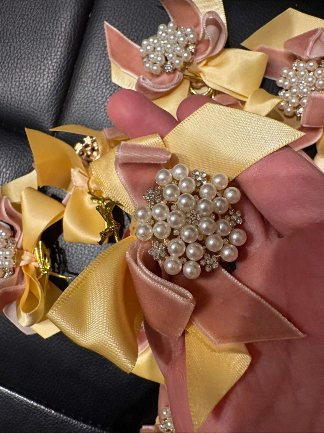 Handmade Ribbon Hair Ties with Pearl Detail - photo 3