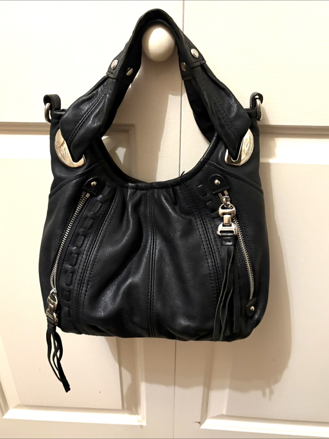 M. Makowsky Black Genuine Soft Leather Hobo Bag