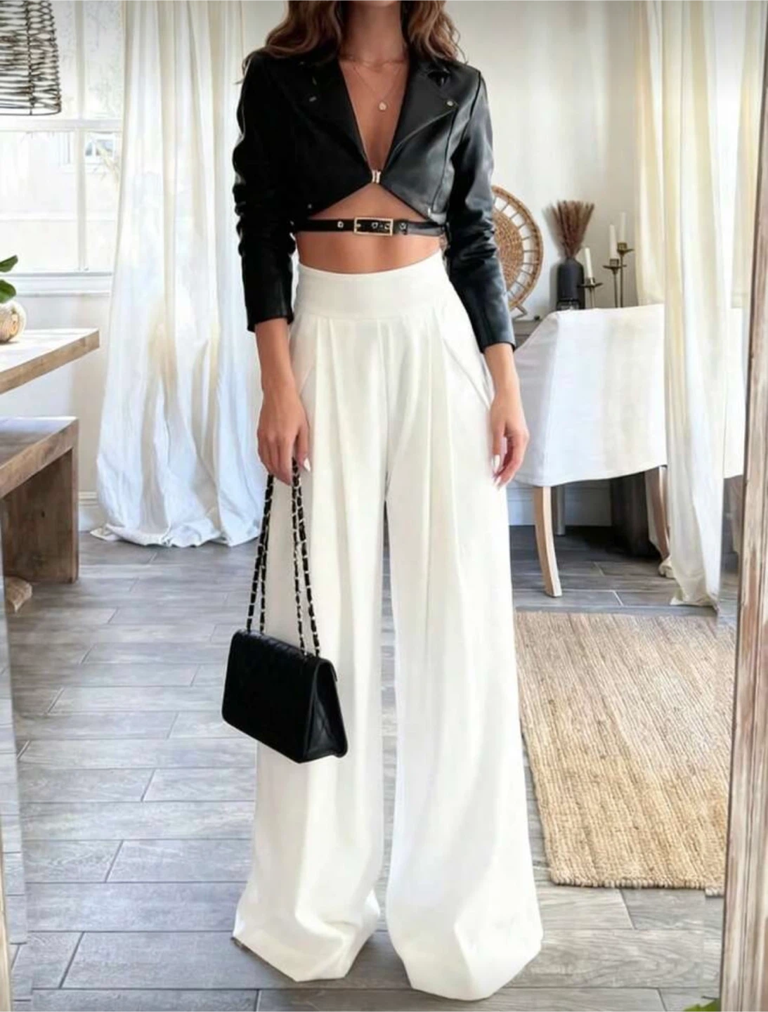 White Wide chiffon Pants