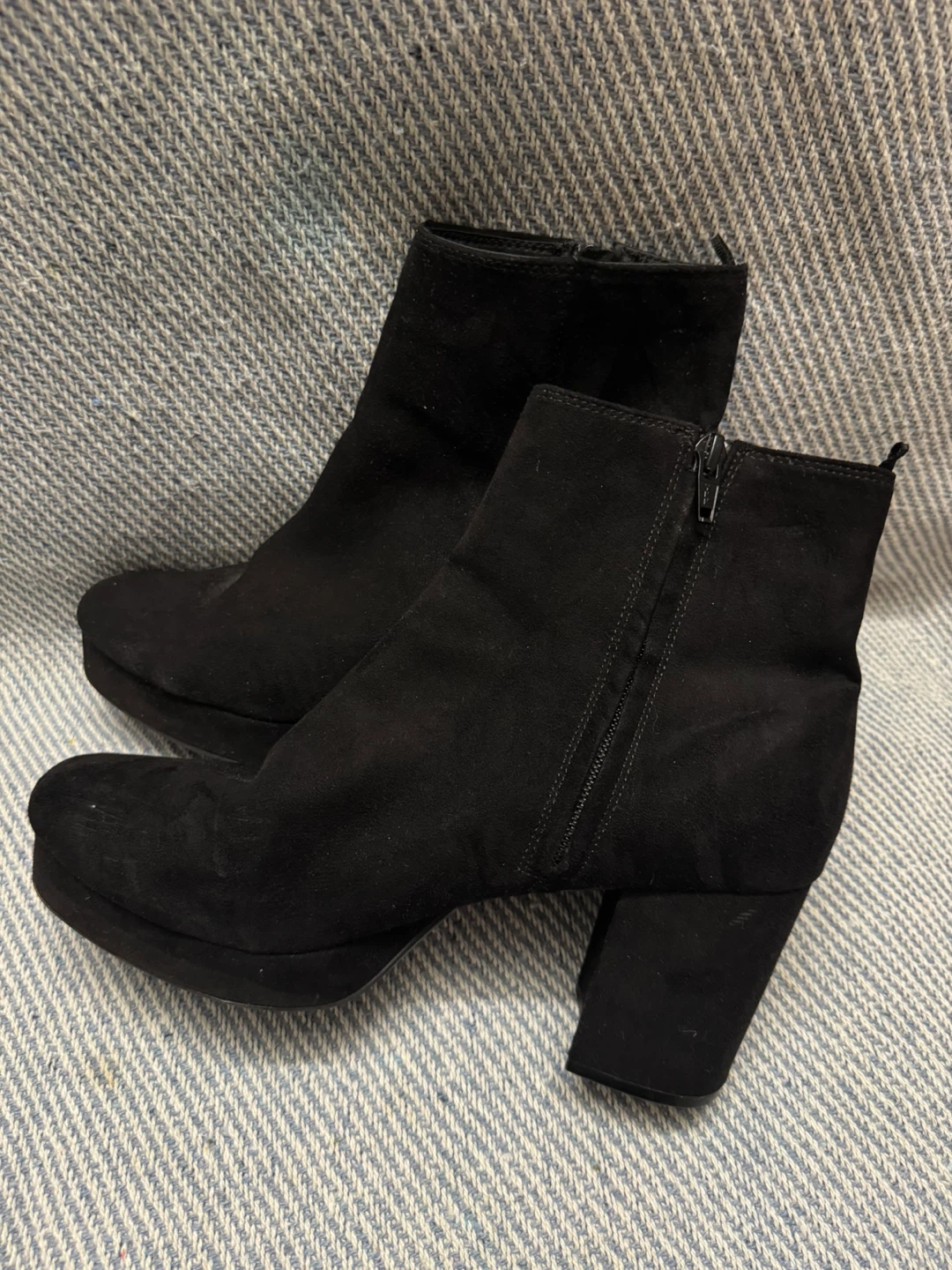 Velvet Black Ankle Boots - Size 8
