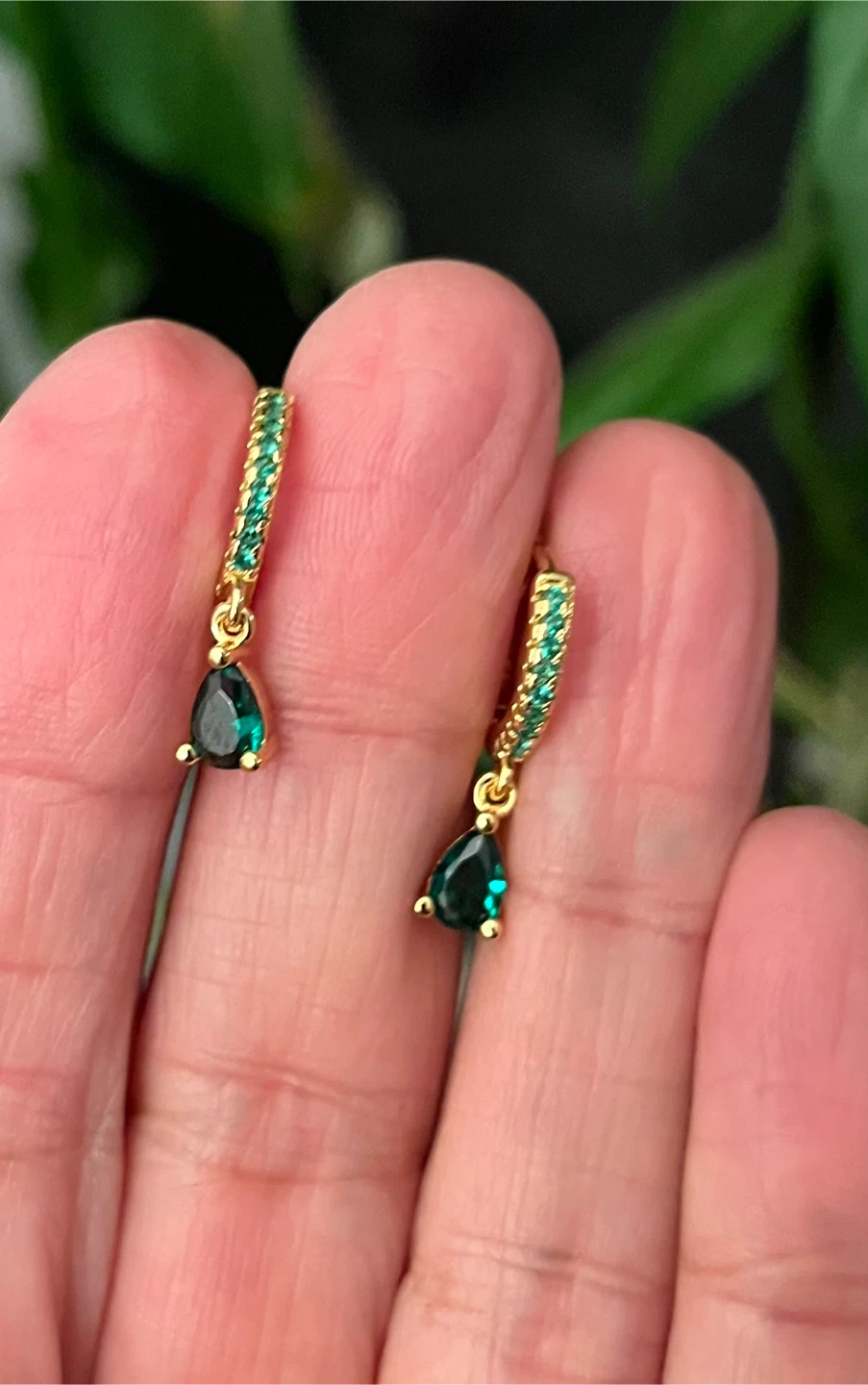 Gold plated Emerald  inspired Drop Earrings