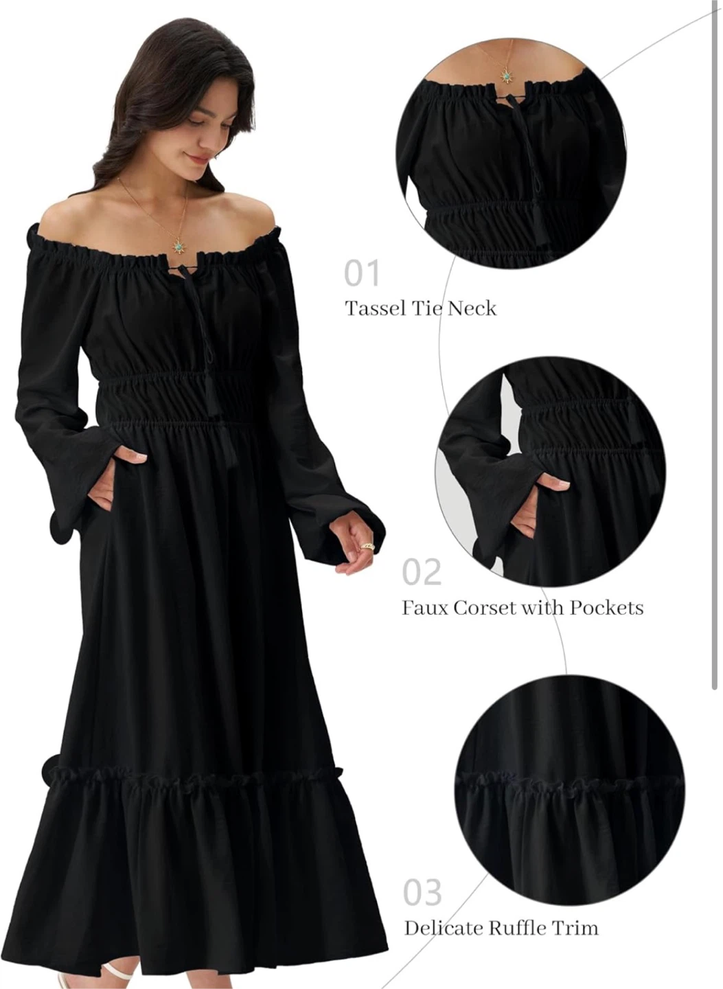 NEW! Anniente Black Long Sleeve Boho Maxi Dress with Pockets - photo 4
