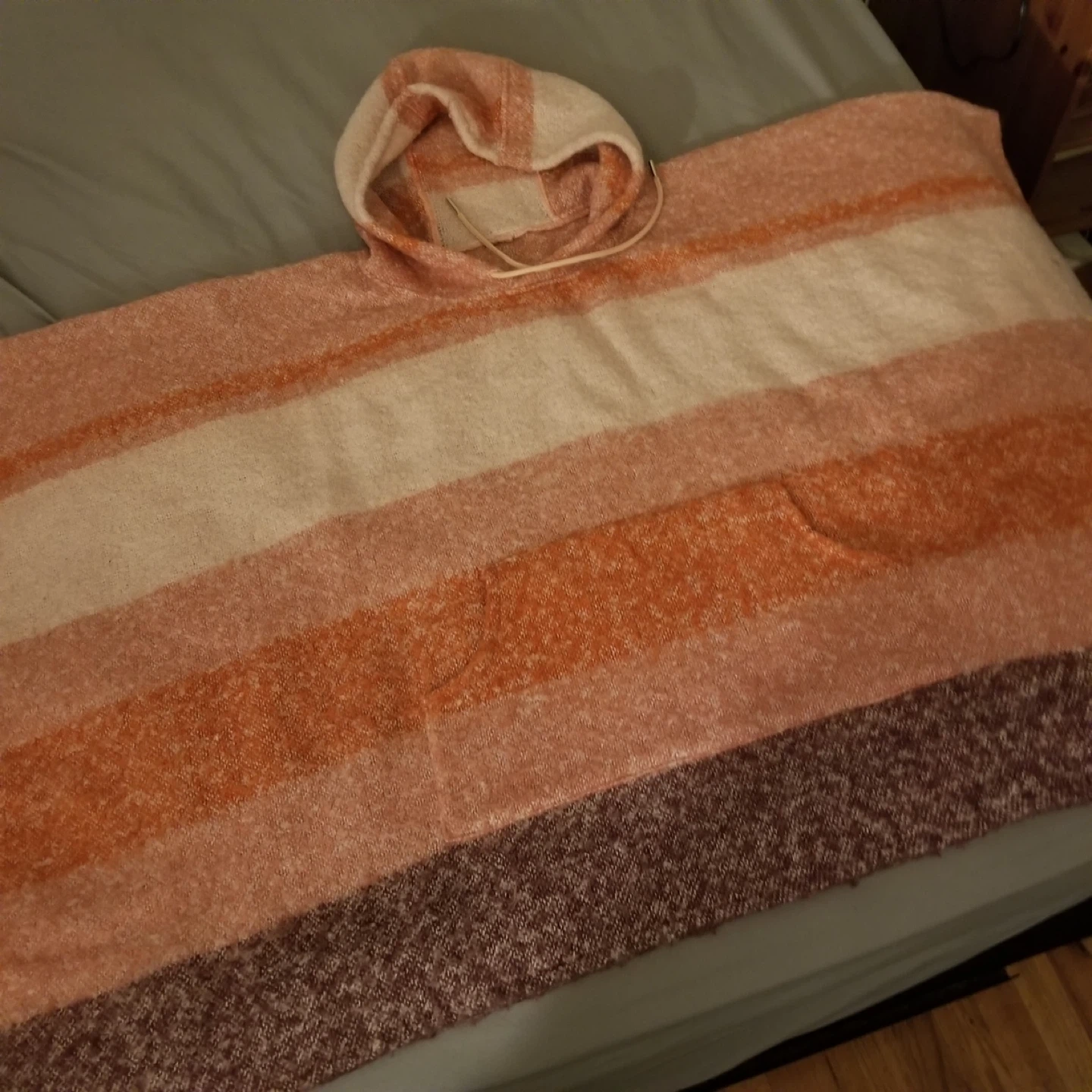 Striped Poncho with Hood - Cozy & Stylish!