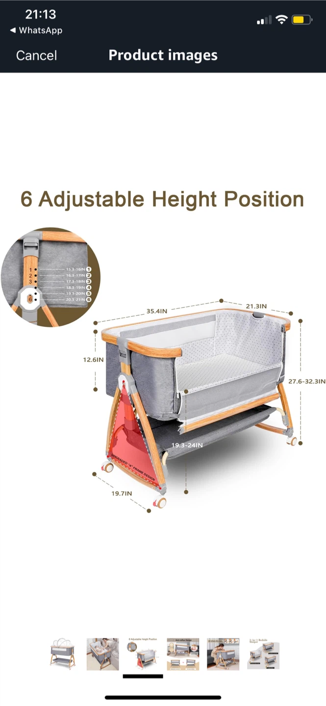 Baby Bedside Bassinet - Adjustable Height - photo 3