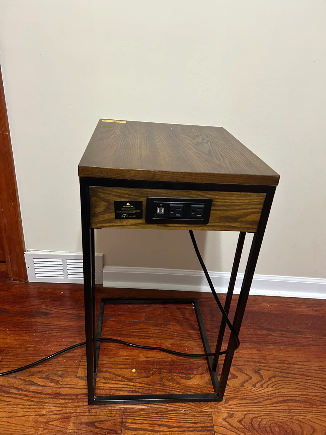 Wood & Metal End Table with USB Ports - photo 2