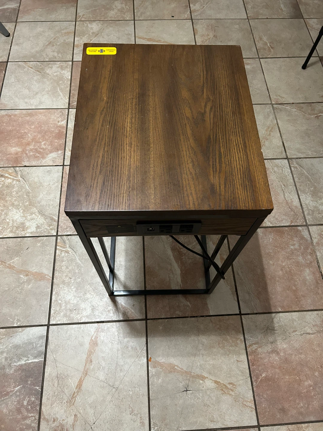 Wood & Metal End Table with USB Ports - photo 3
