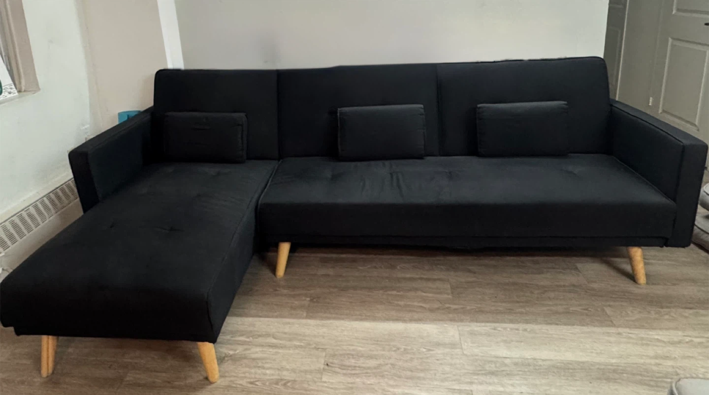 Black Sectional Sofa with Chaise Lounge - photo 3