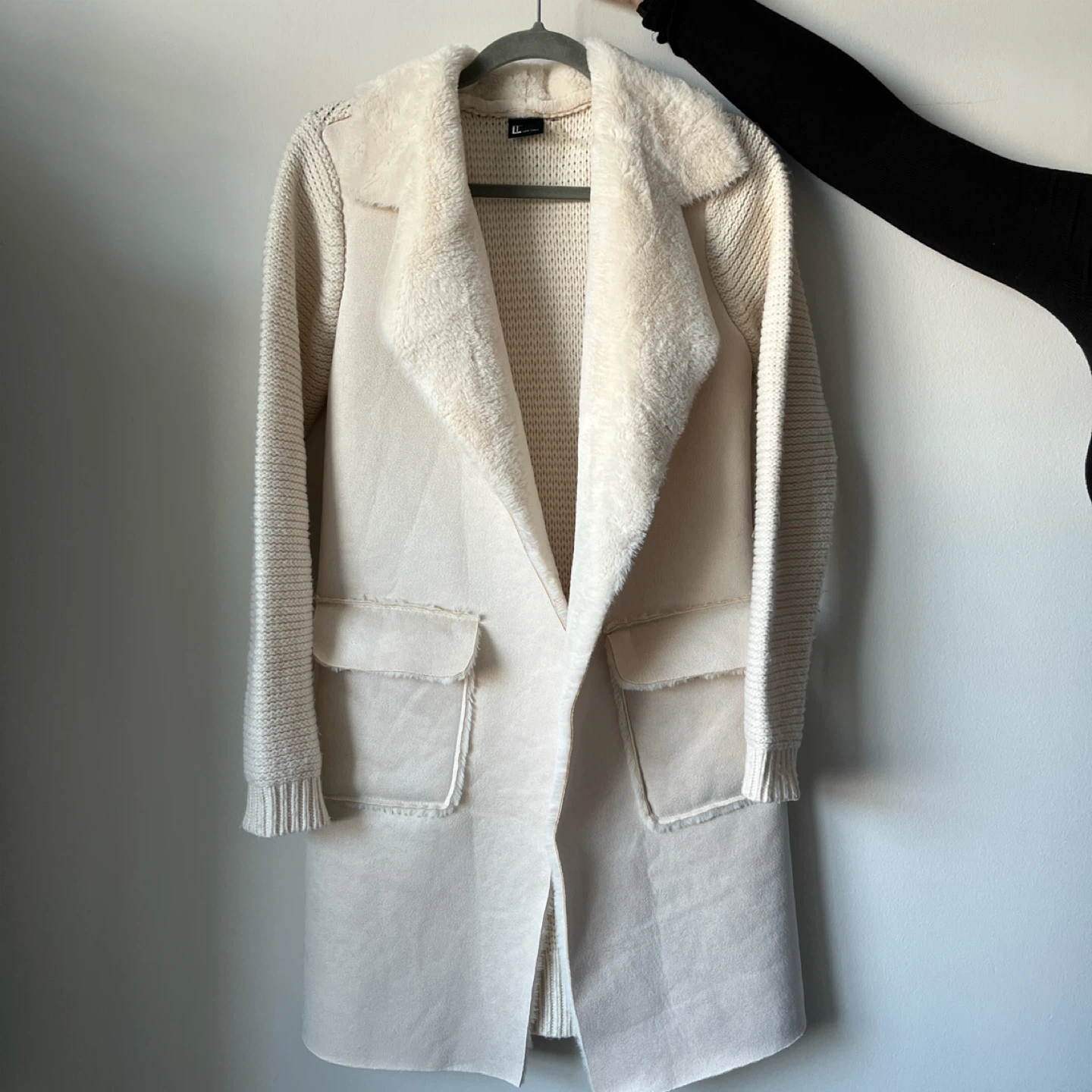Oversize Knit Cardigan with Faux Fur Collar - Size S