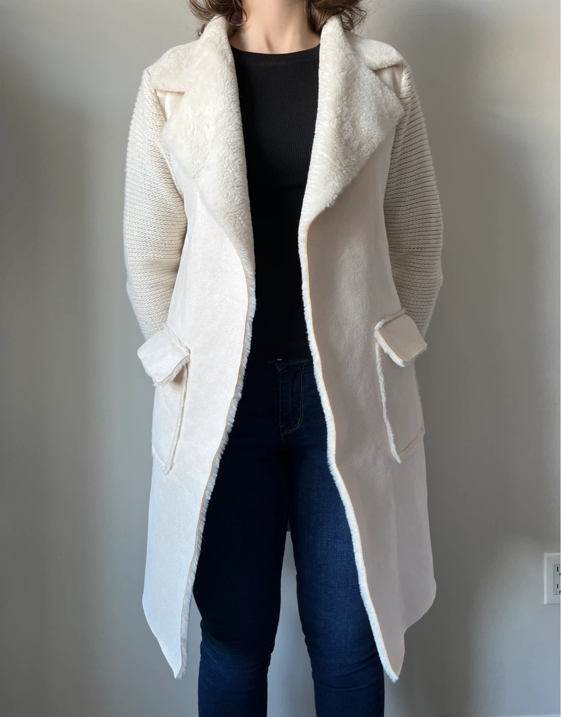 Oversize Knit Cardigan with Faux Fur Collar - Size S - photo 2
