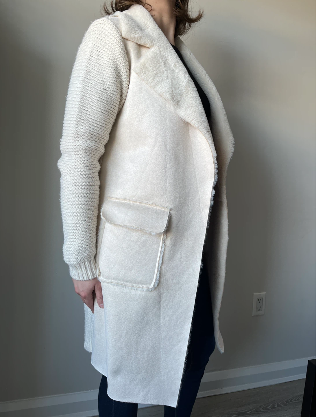 Oversize Knit Cardigan with Faux Fur Collar - Size S - photo 4