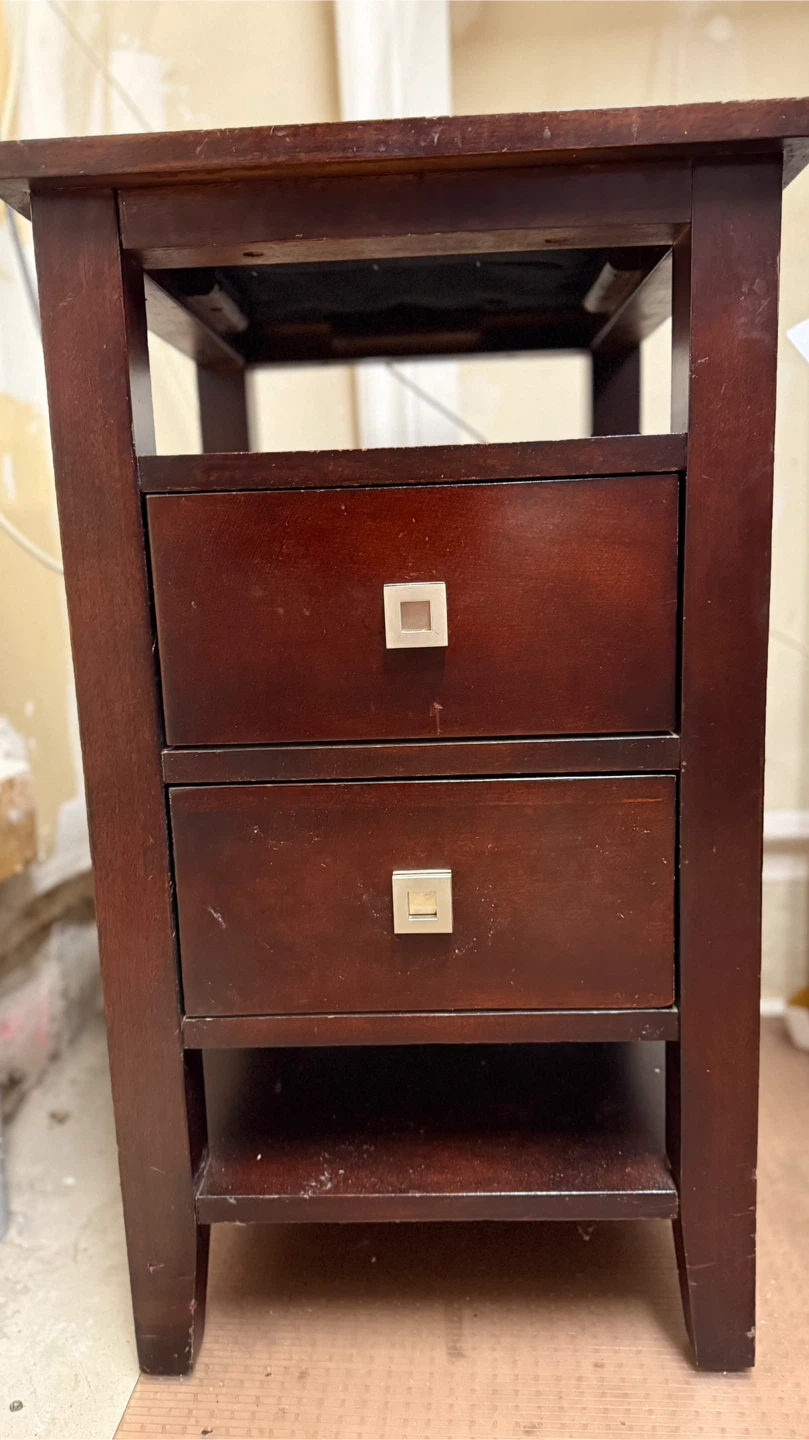 Brown Wood Side Table with Drawers