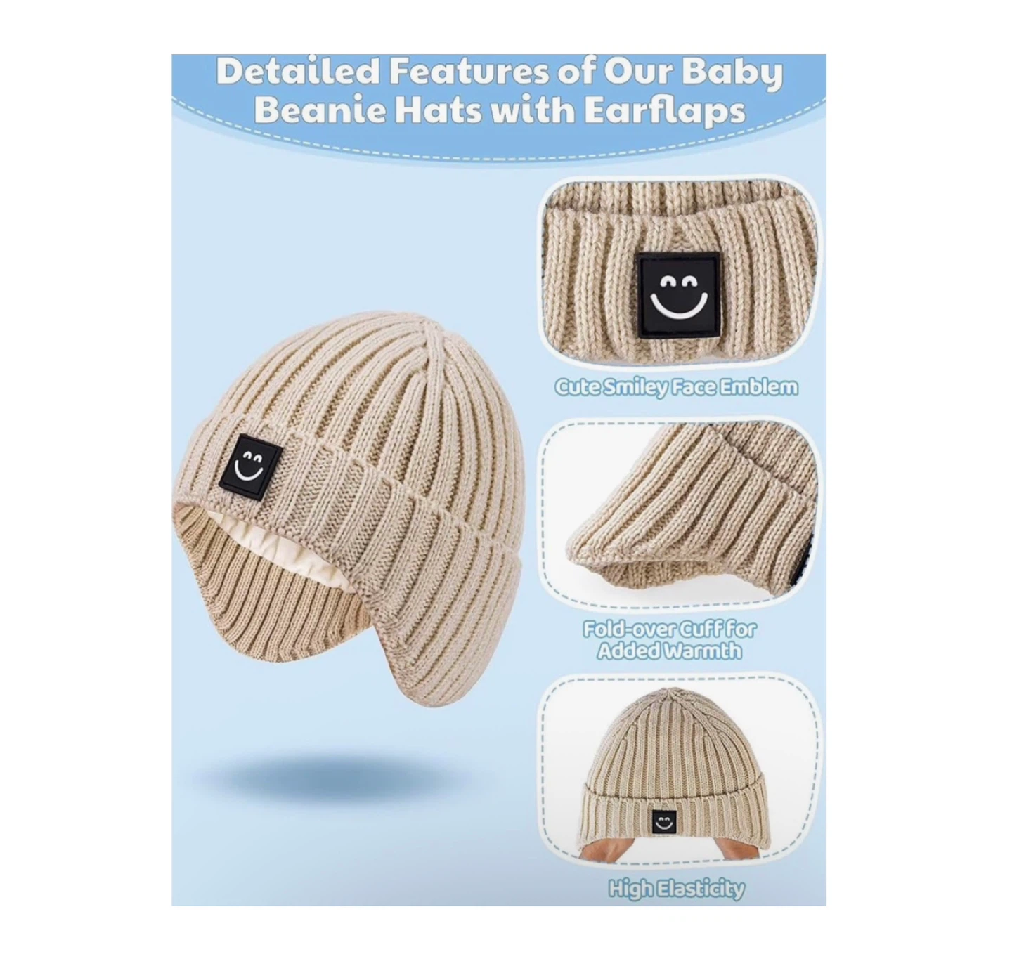 Brand new  3 Pack Baby Beanie Hats with Earflaps - photo 5