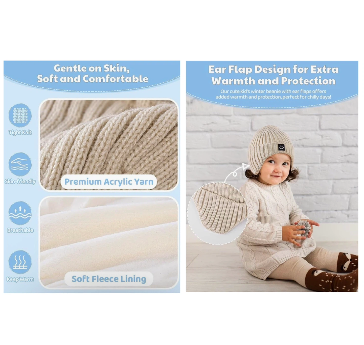Brand new  3 Pack Baby Beanie Hats with Earflaps - photo 4