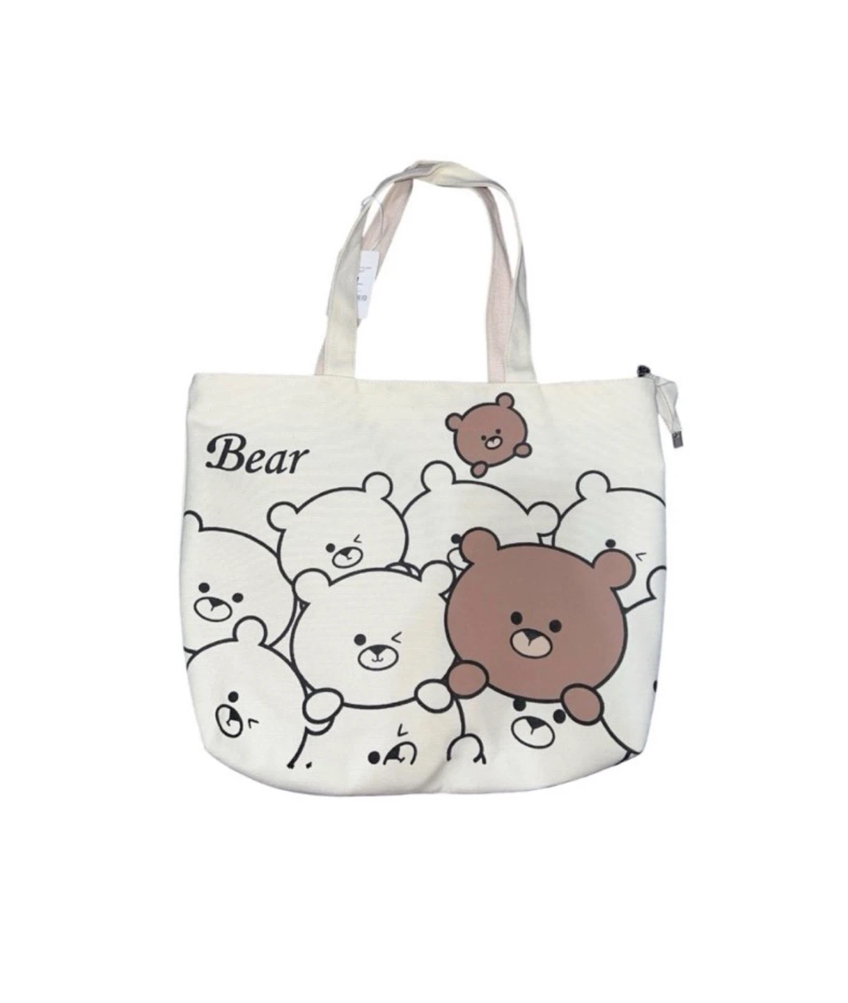 Cute Bear Print Canvas Zip Tote Bag + Charm, Plush Keychain - photo 3