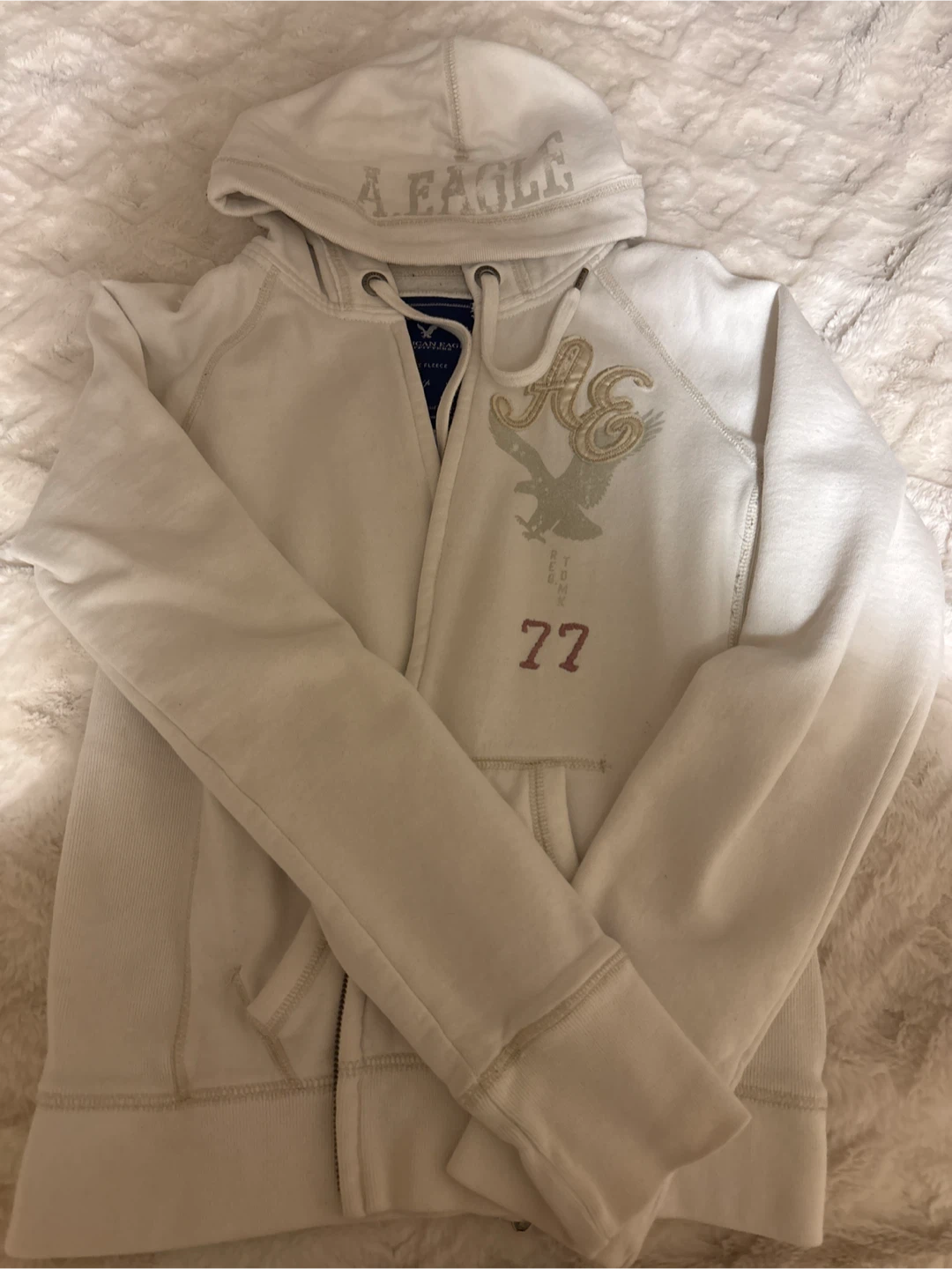 American Eagle Outfitters White Fleece Hoodie - S