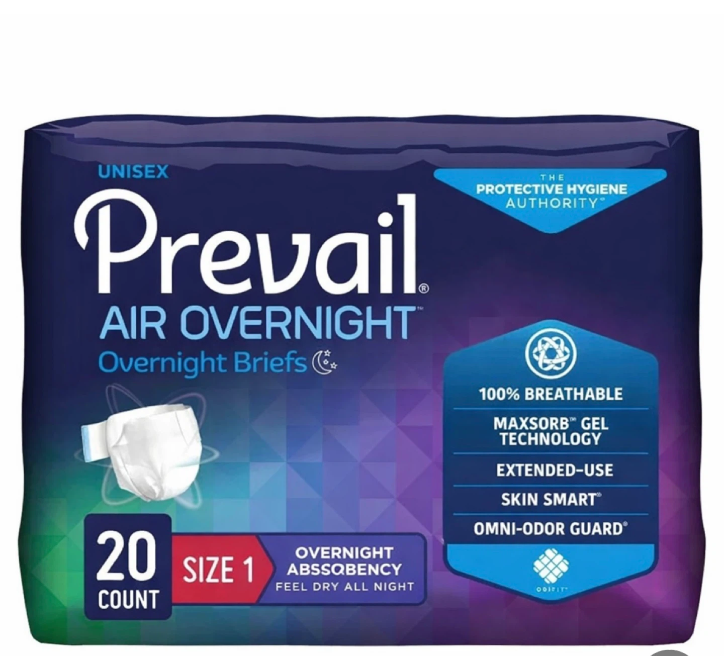 Prevail Air Overnight Briefs, Size 3