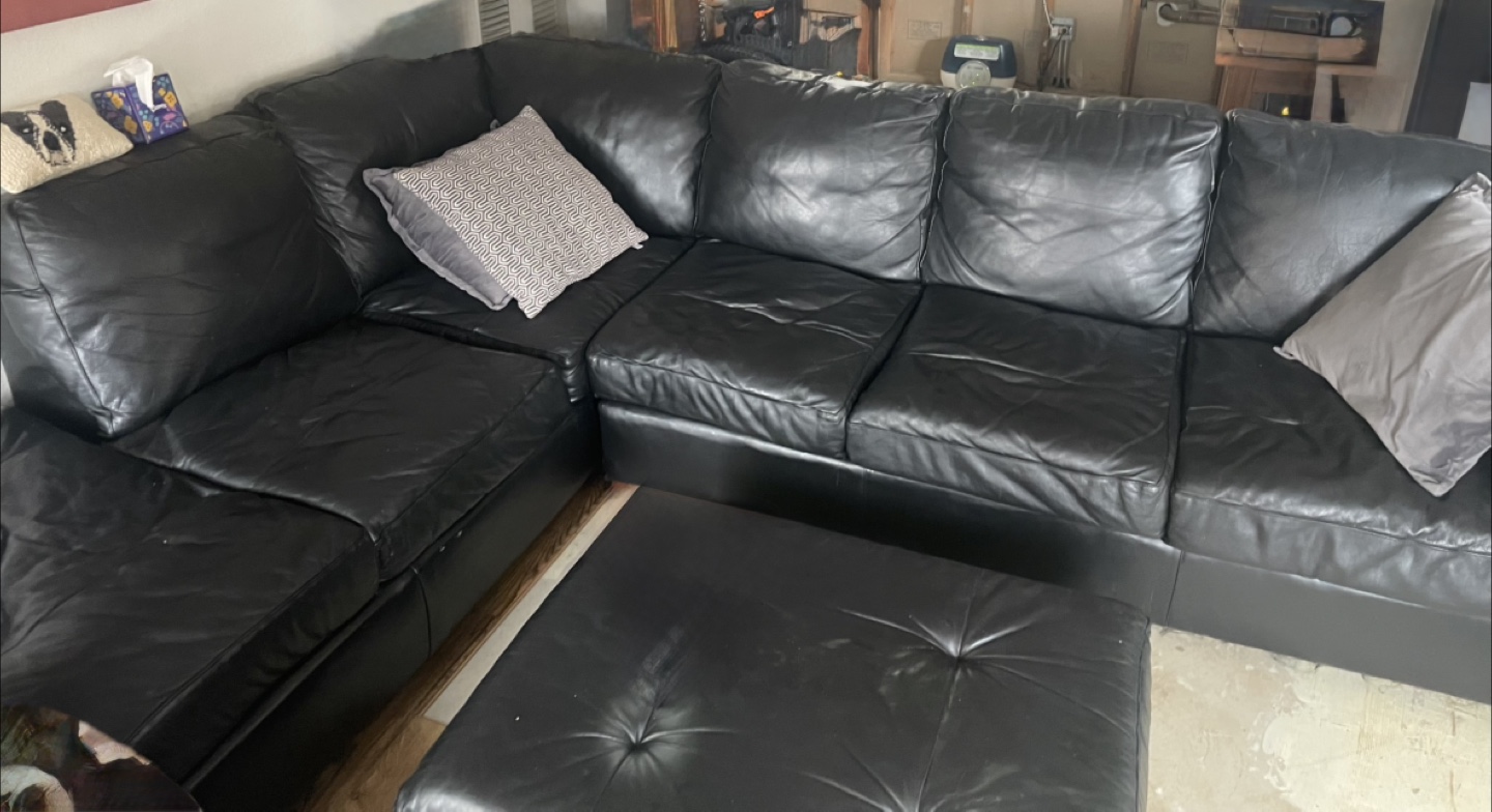 Black Leather Sectional Sofa with Ottoman