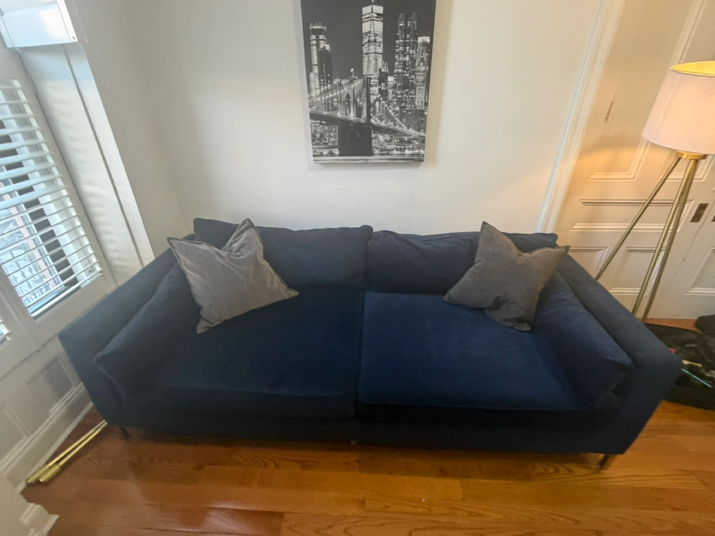 Navy Blue velvet Sofa Price includes NYC delivery