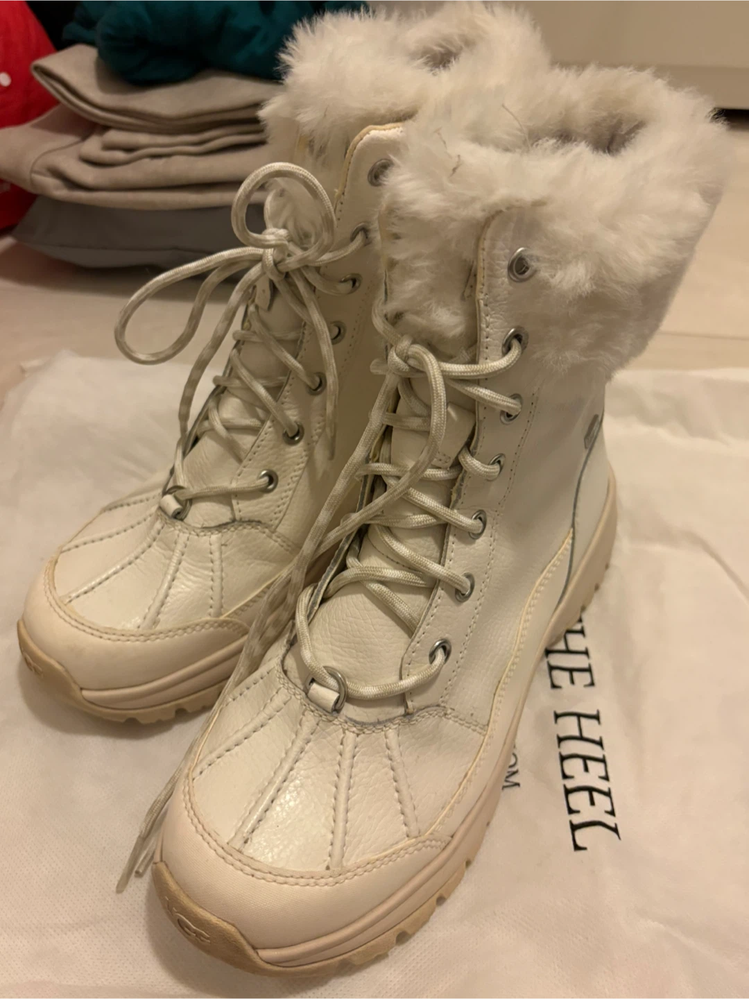 UGG White Leather Winter Boots - Size 7.5