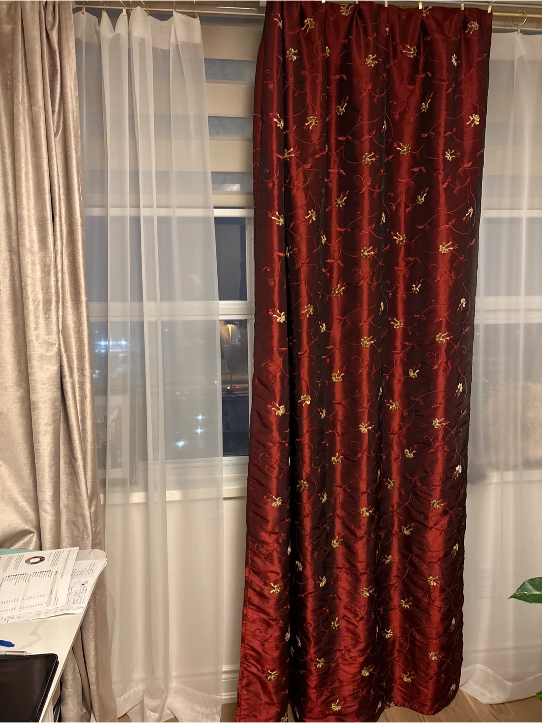 Burgundy Embroidered Curtain Panels 57”x92” - 2 panels
