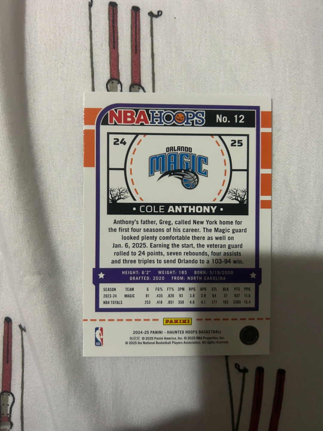 Cole Anthony 2024-25 NBA Hoops Basketball Card - photo 2