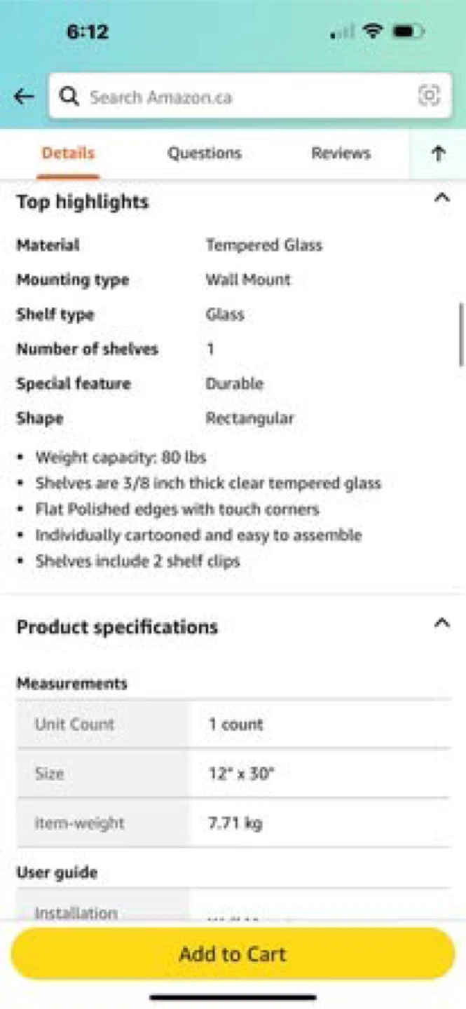New Tempered Glass Shelf 12" x 30" - photo 2