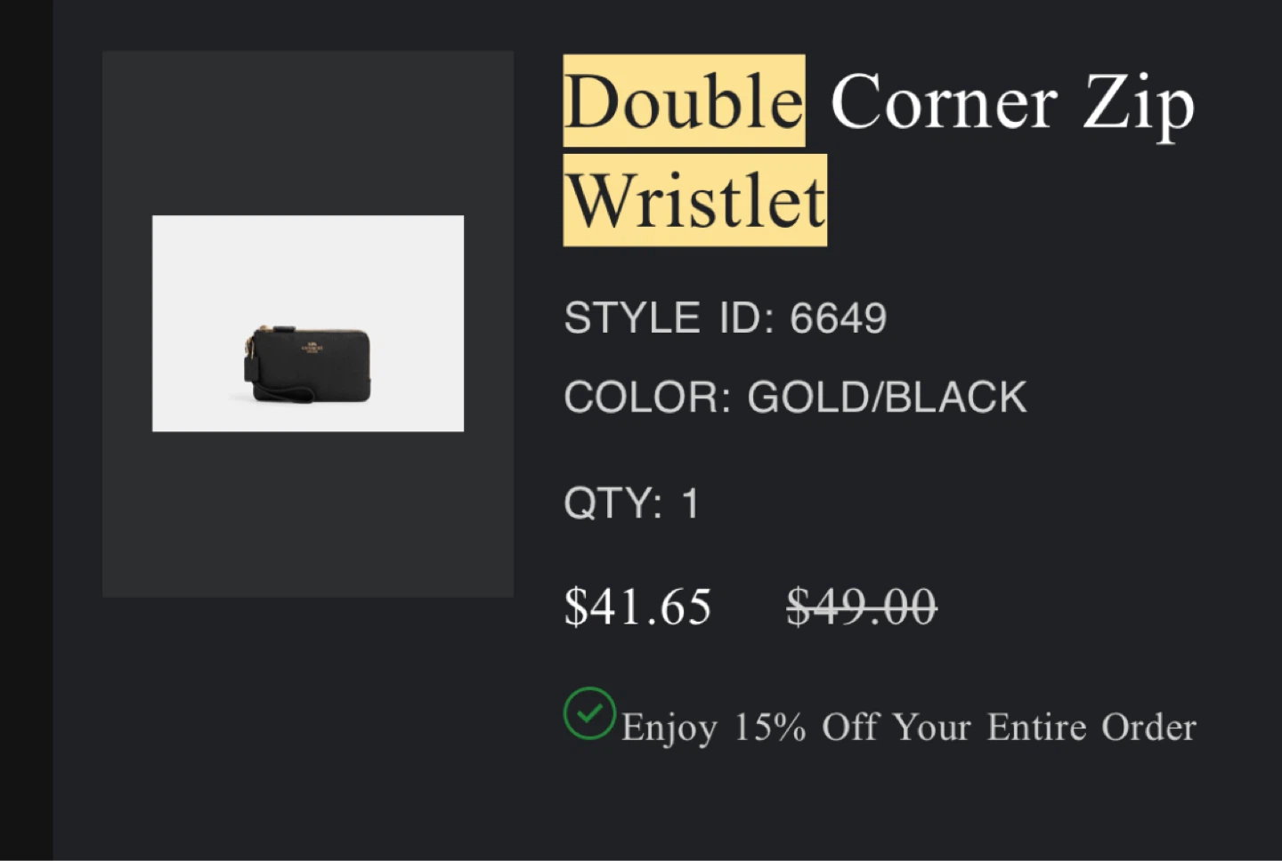 Coach Double Corner Zip Wristlet - like new - photo 4