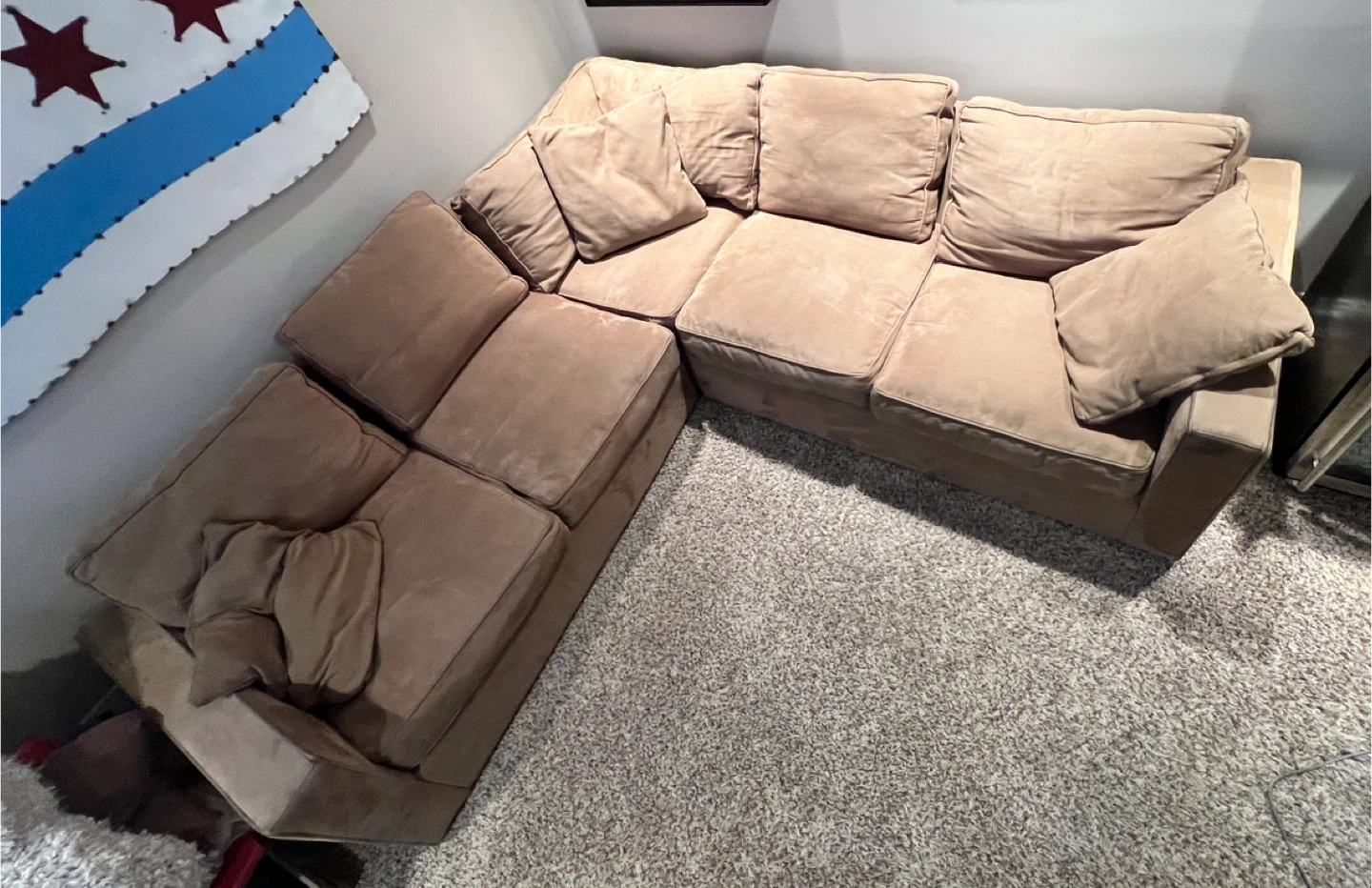 Beige Sectional Sofa with Pillows - photo 2