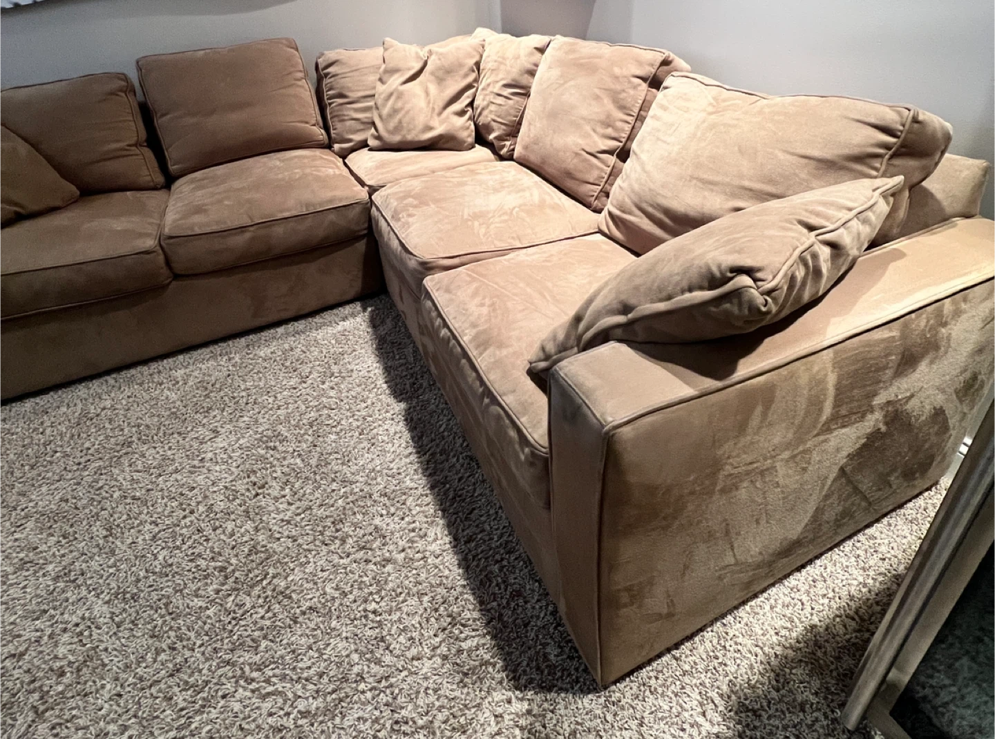 Beige Sectional Sofa with Pillows - photo 3