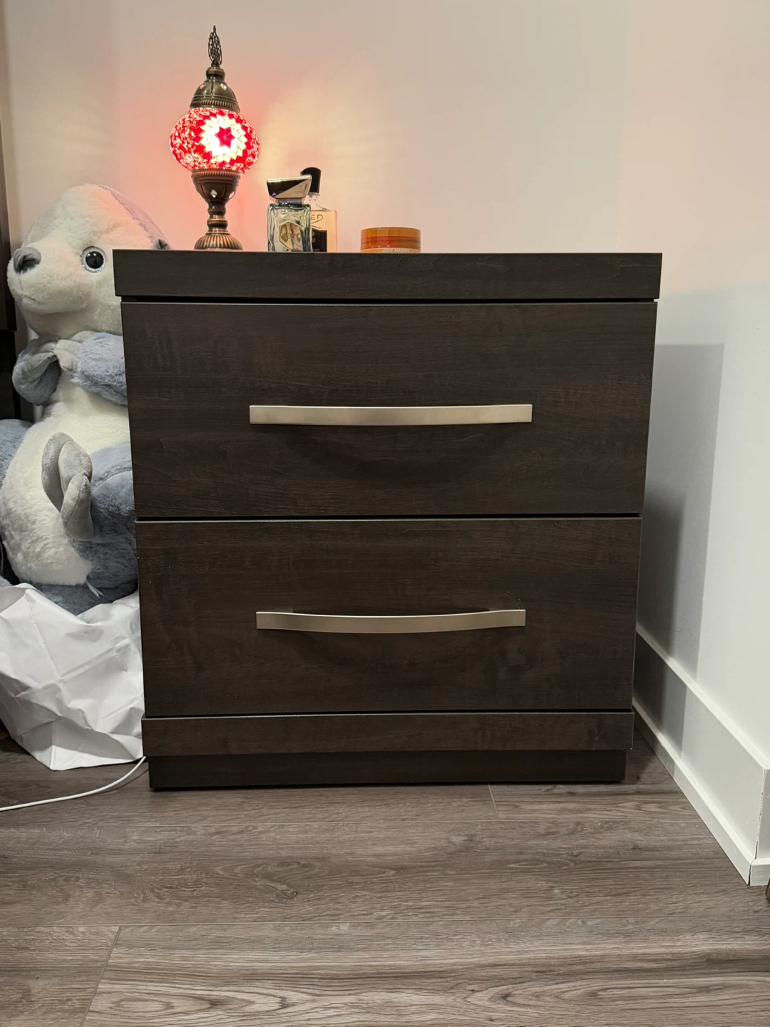 Dark Brown 2-Drawer Nightstand