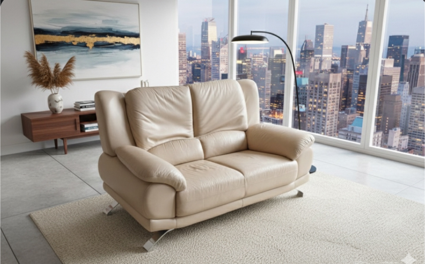 Beige Leather Loveseat