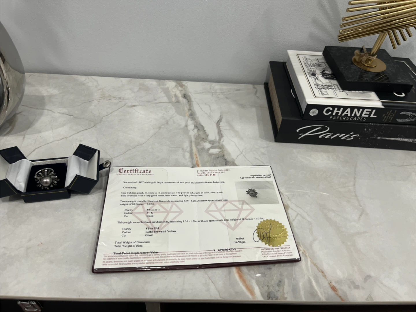 Tahitian Pearl & Diamond Ring w/ Certificate - photo 5