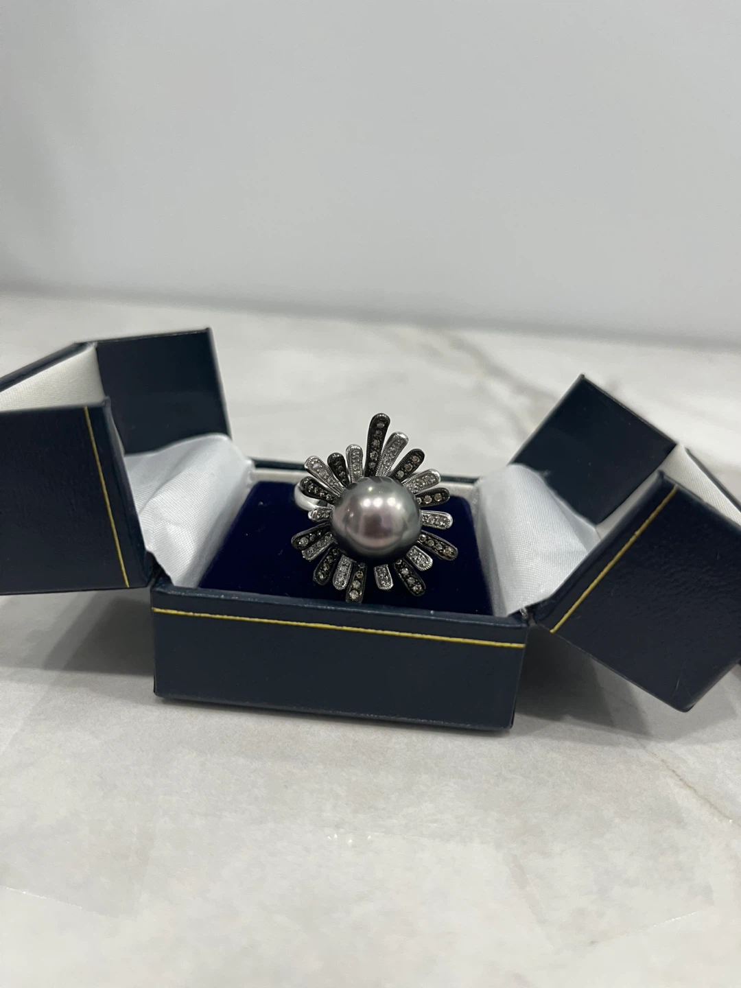 Tahitian Pearl & Diamond Ring w/ Certificate