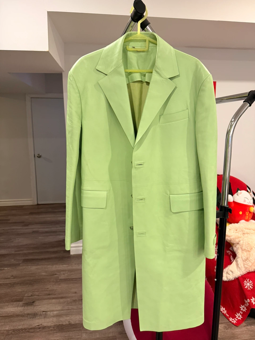 Versace Lime Green Leather Coat Size 50