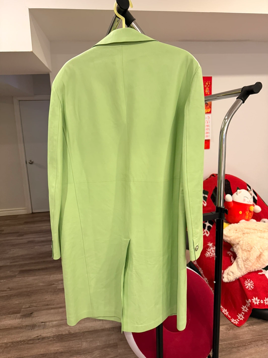 Versace Lime Green Leather Coat Size 50 - photo 4