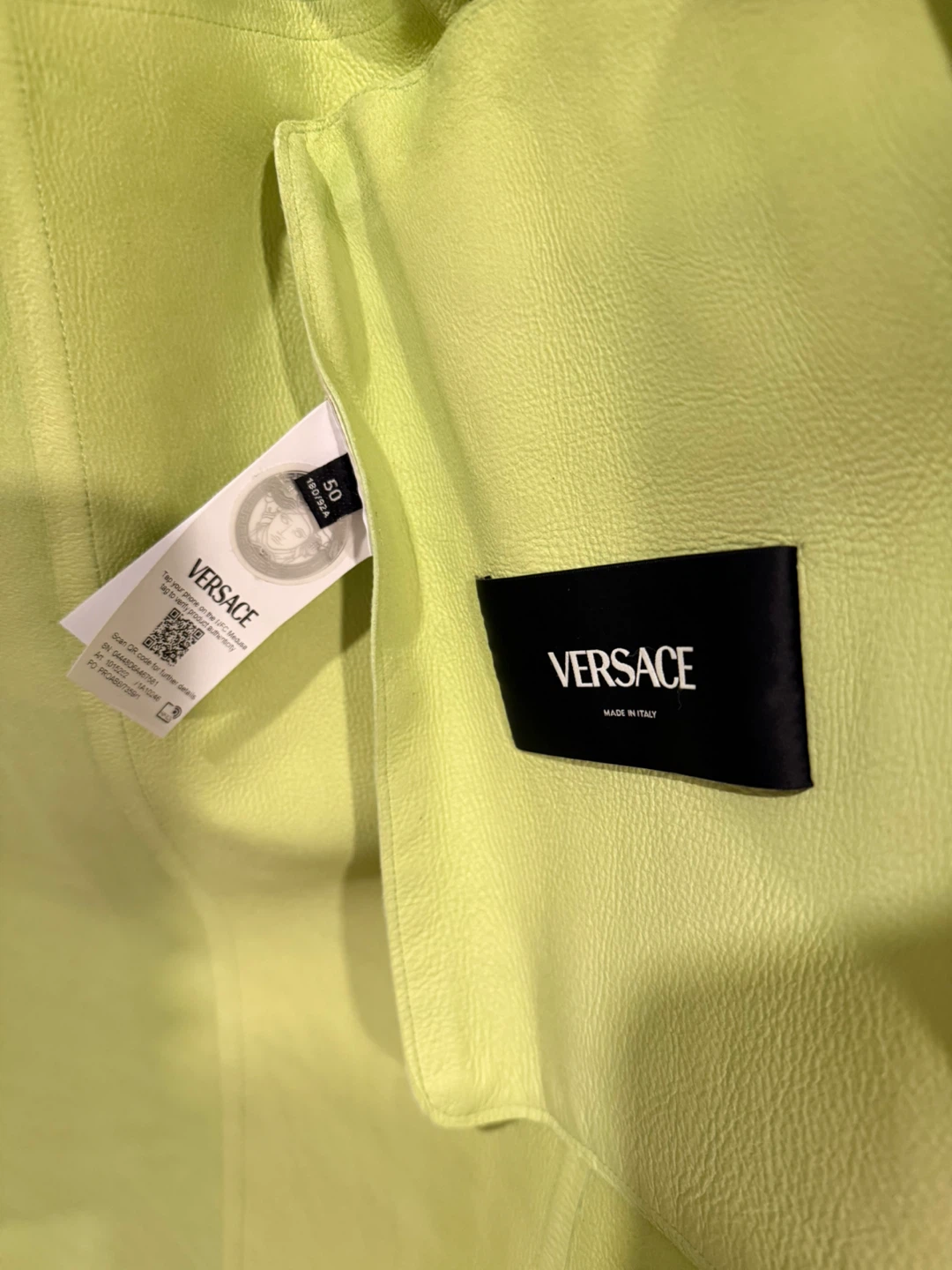Versace Lime Green Leather Coat Size 50 - photo 3