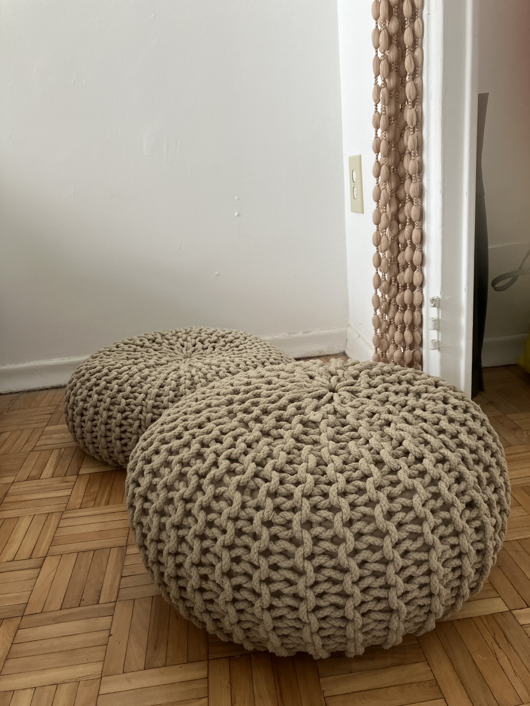 Round Knit Pouf Ottoman - Beige