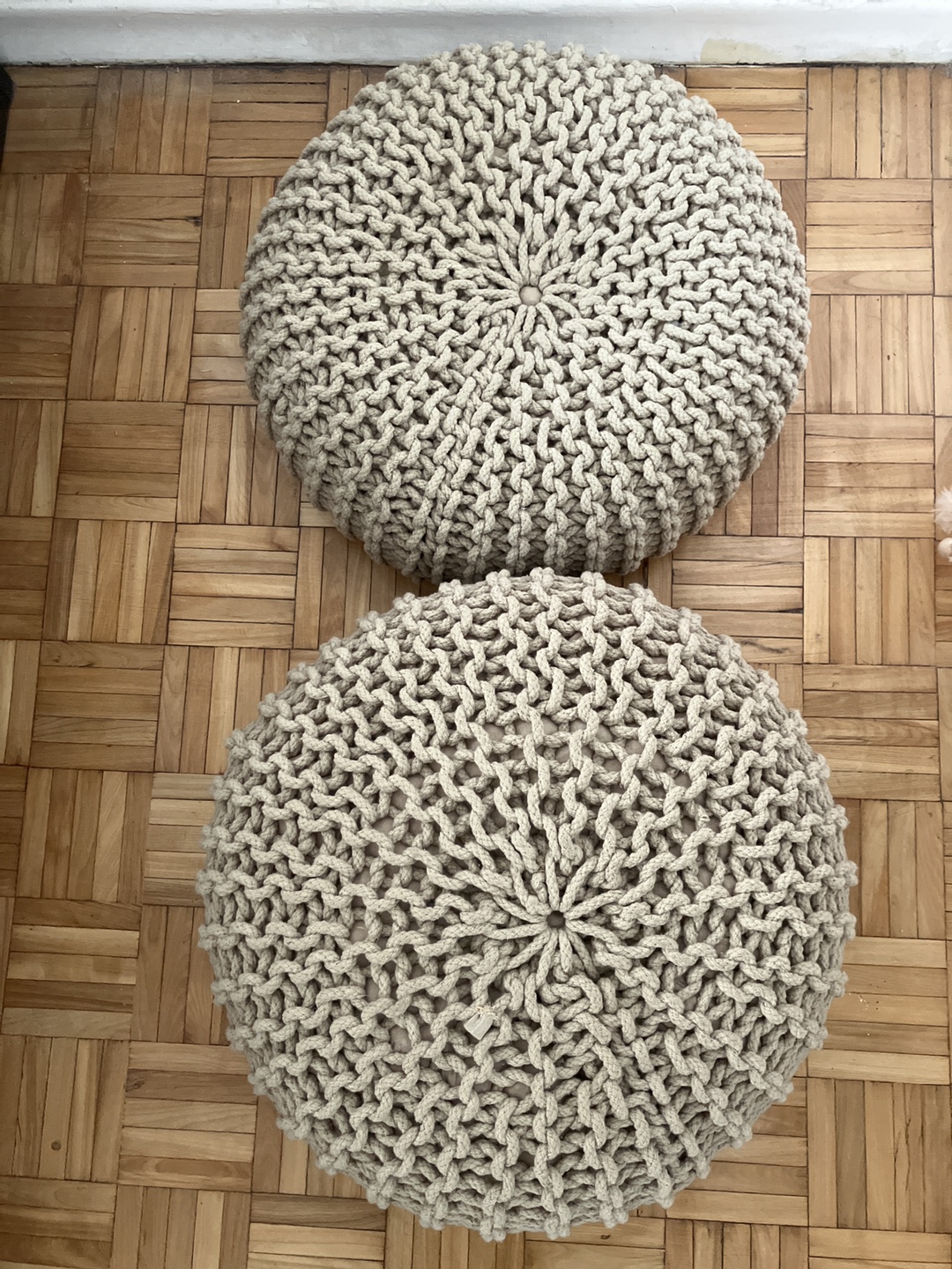 Round Knit Pouf Ottoman - Beige - photo 2