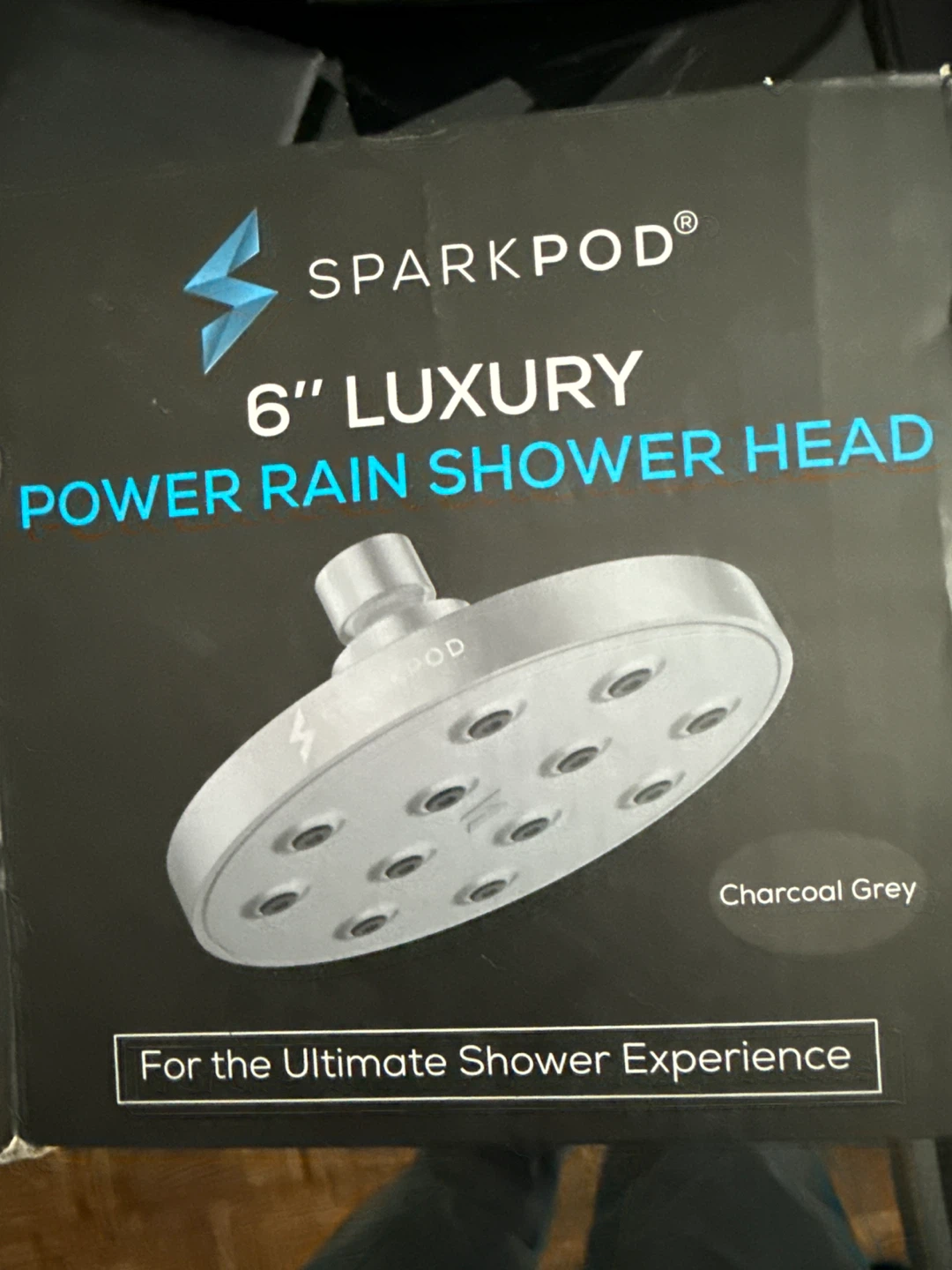 SPARKPOD 6" Luxury Power Rain Shower Head - Charcoal Grey