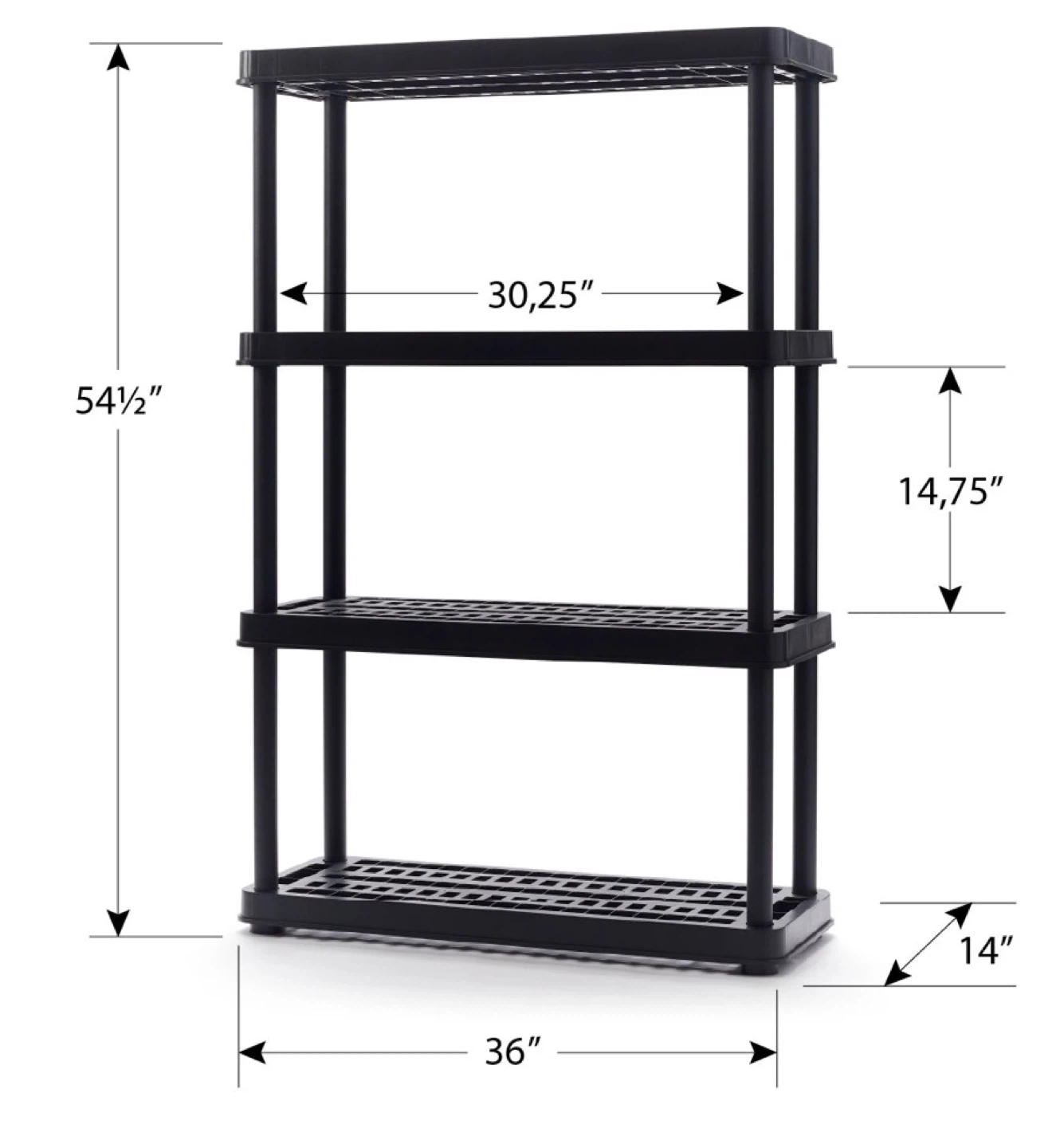 4-Tier Plastic Shelf - Black - 54.5" Height - photo 2