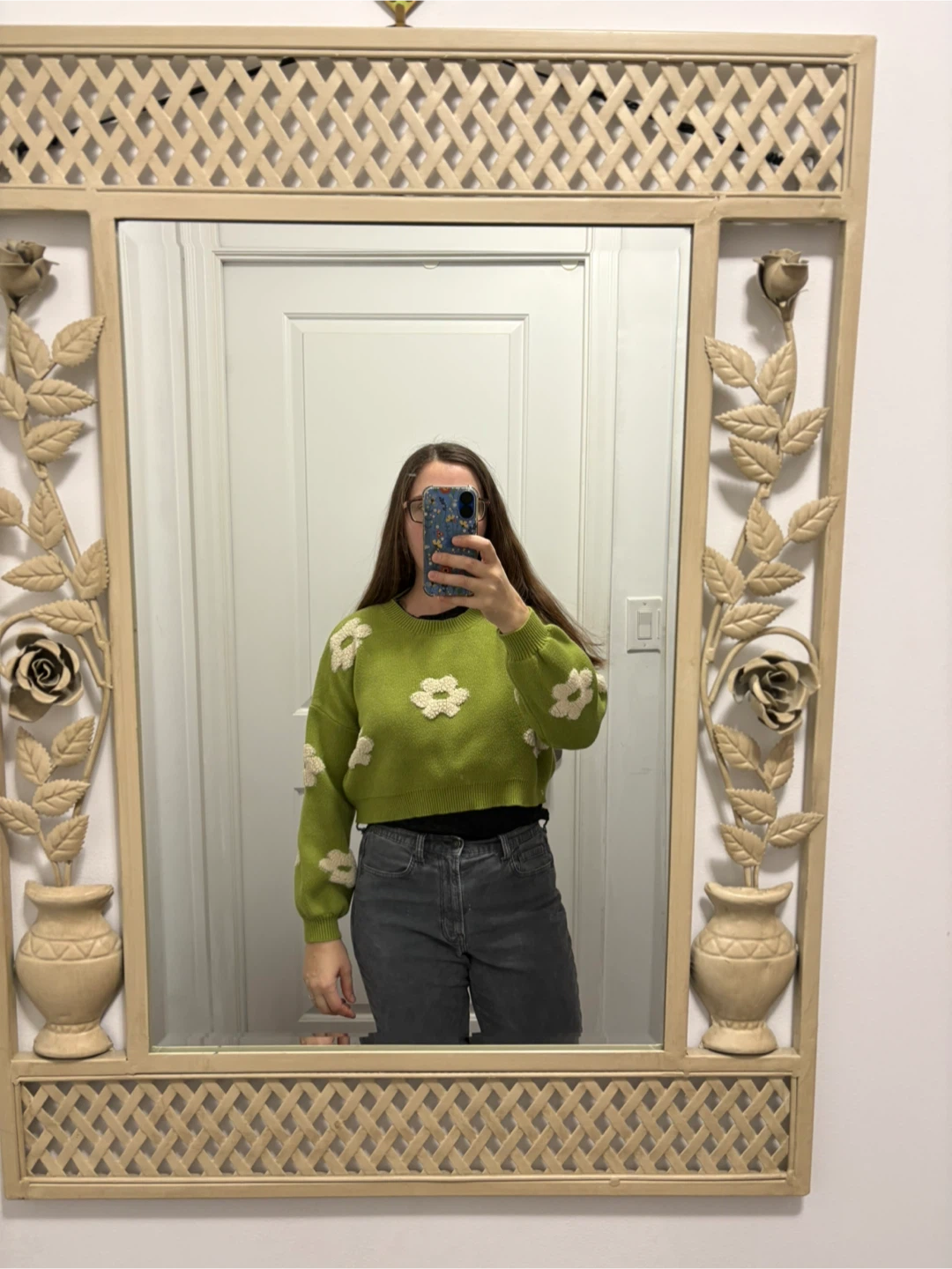 Green Cropped Sweater, M