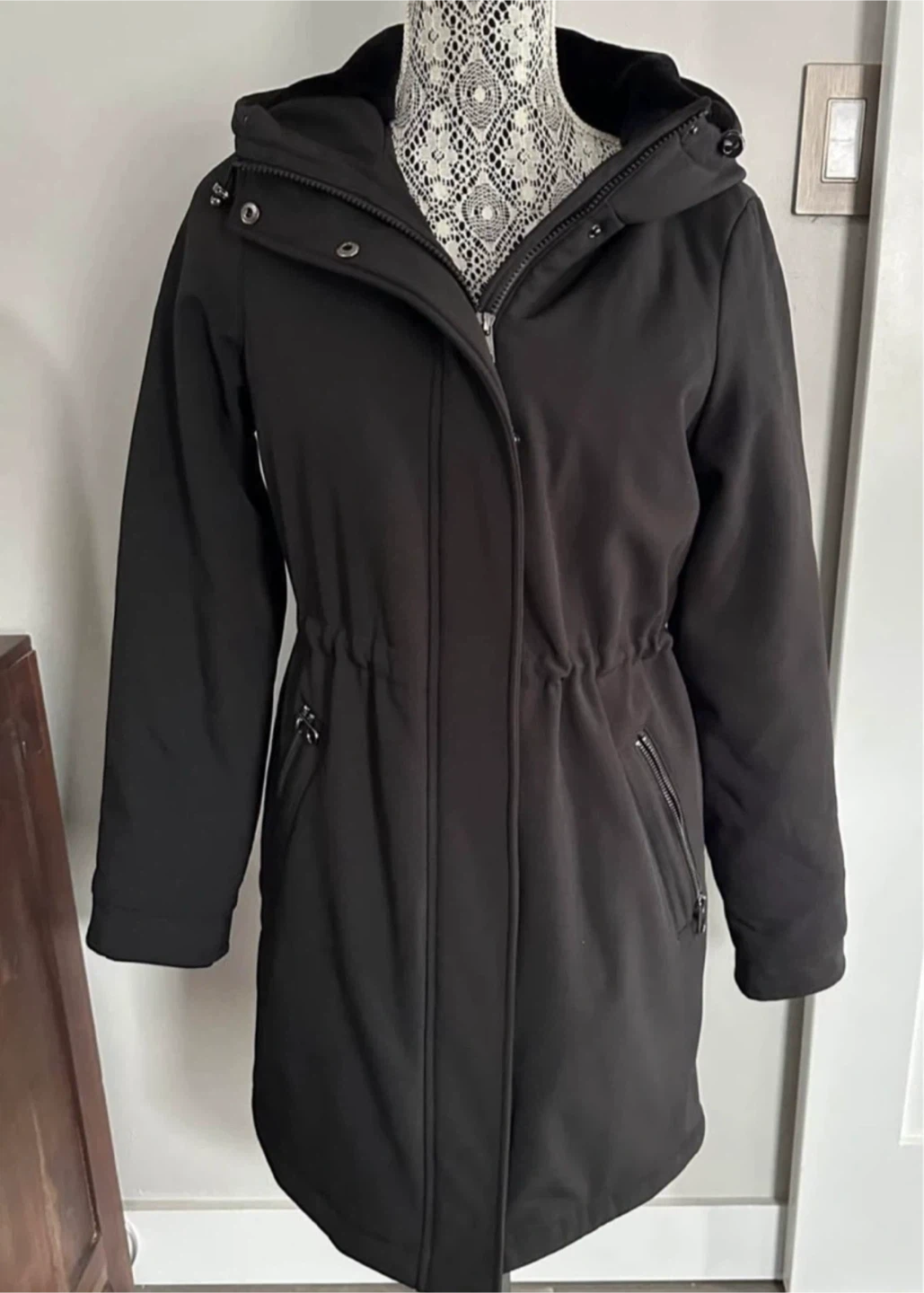 Vero Moda Black Hooded Coat - Size Small