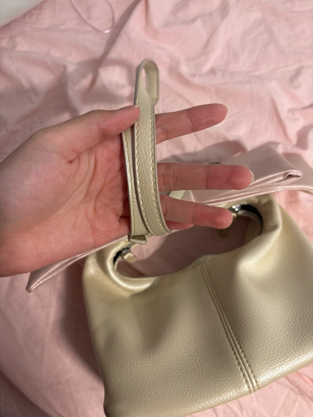 Handmade Beige Purse with Pink Bow - photo 4