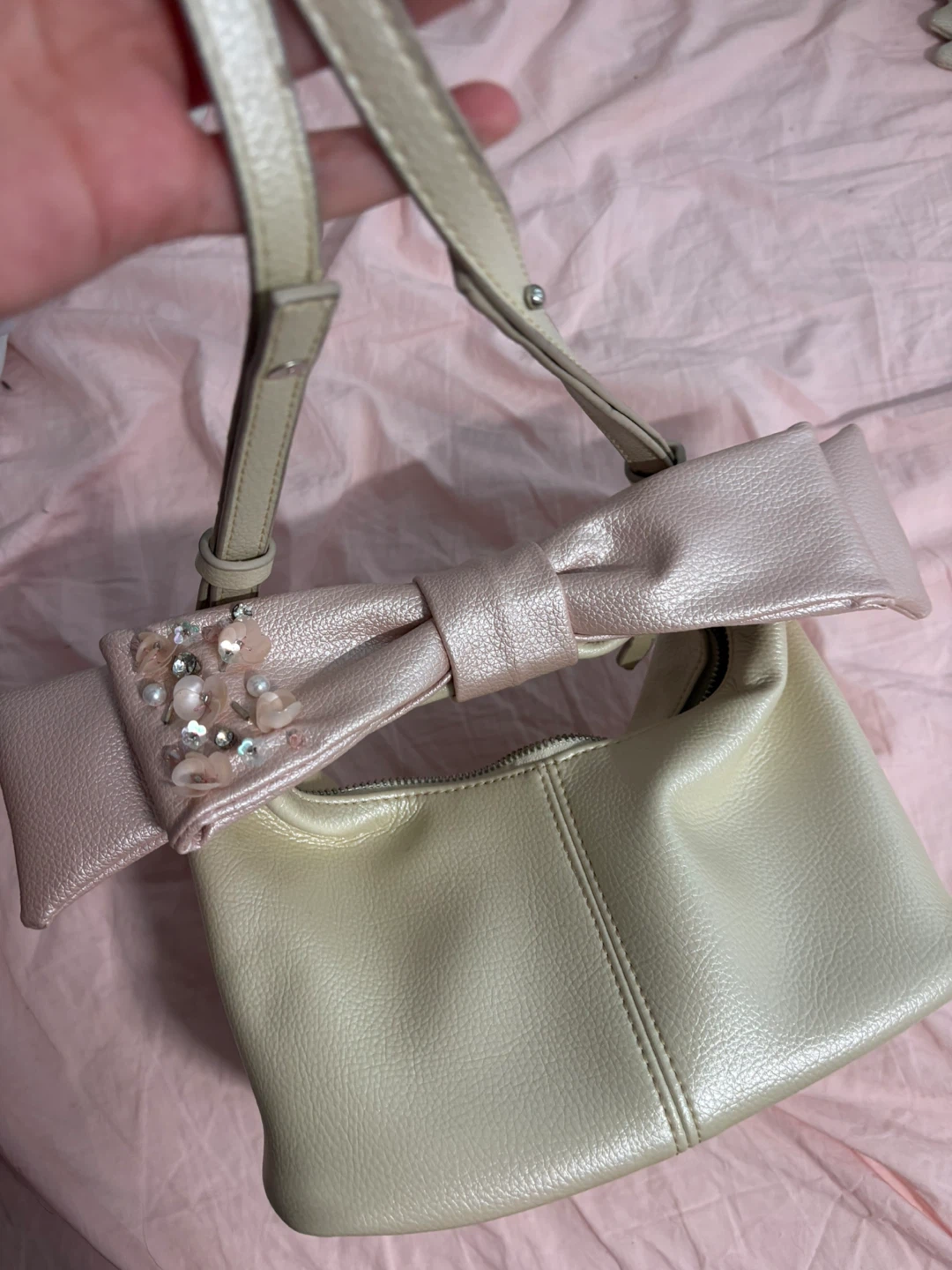 Handmade Beige Purse with Pink Bow - photo 5