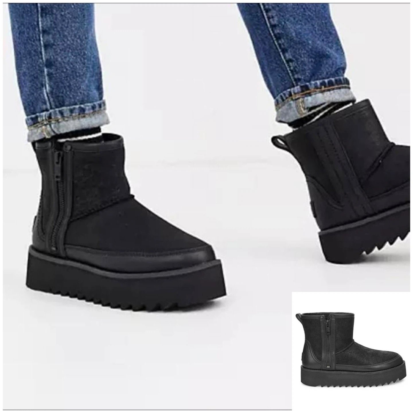 UGG Black Leather Platform Ankle Boots