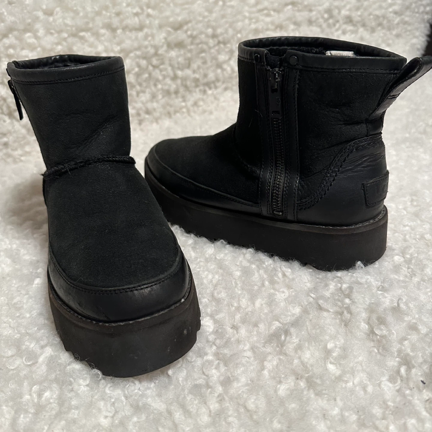 UGG Black Leather Platform Ankle Boots - photo 3