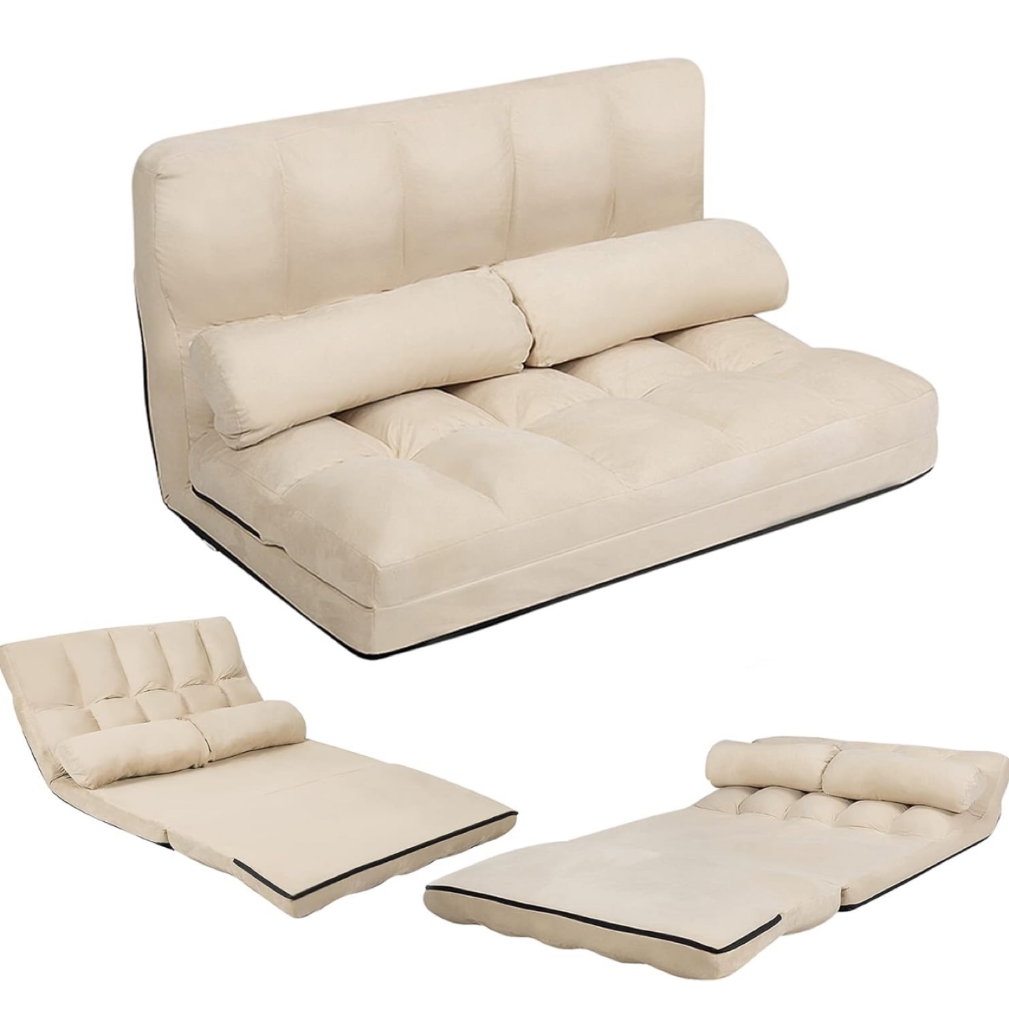 Beige Folding Floor Chair Sofa Bed