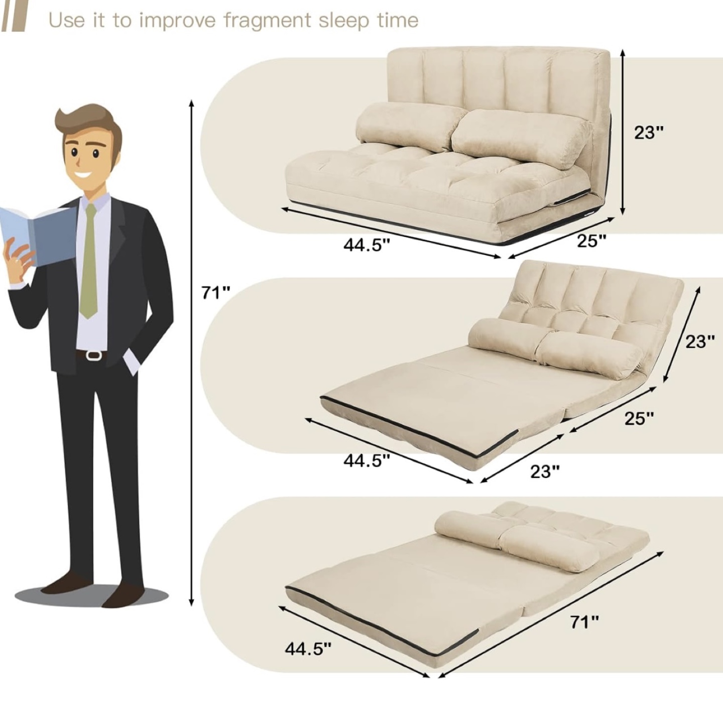 Beige Folding Floor Chair Sofa Bed - photo 2
