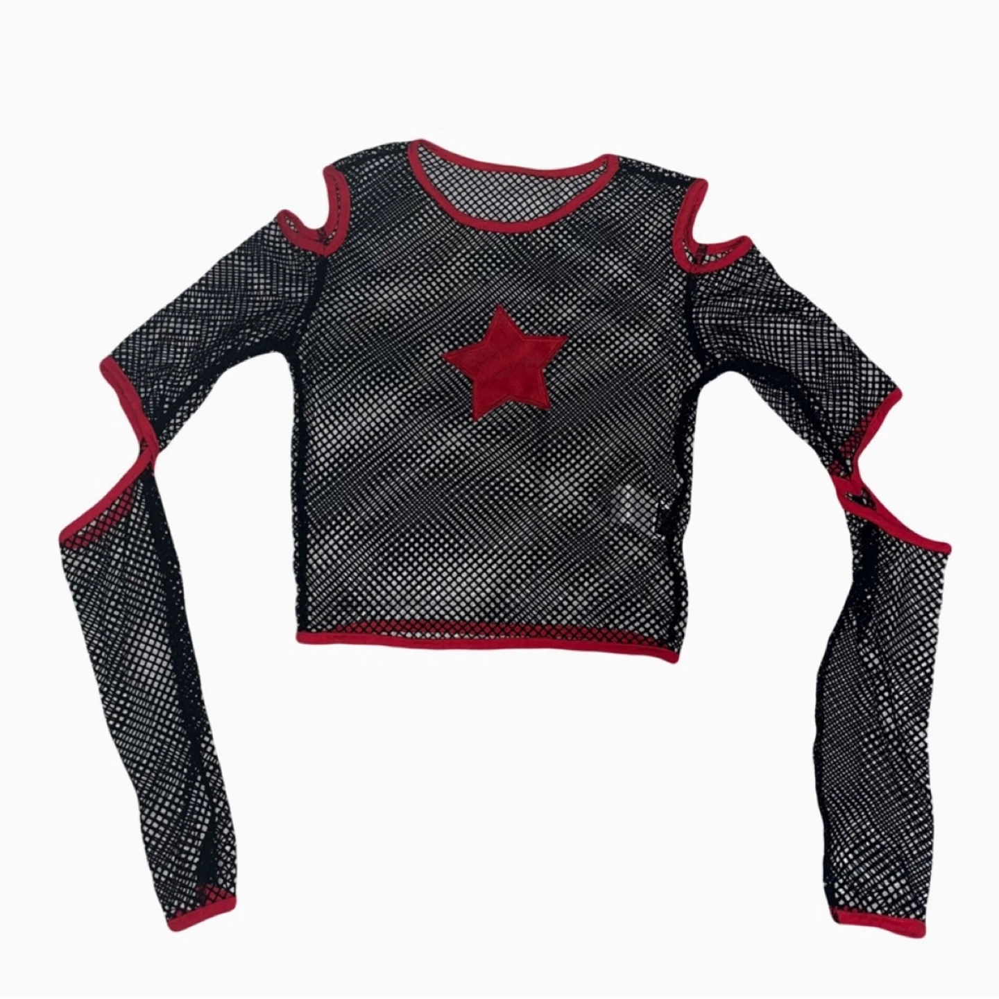 Black Mesh Top with Red Star - Size S