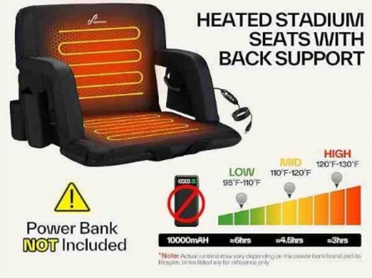 Sportneer Heated Stadium Seat with Back Support